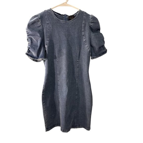 Lumiere Denim Bodycon Mini Dress Puff Sleeves  Poly/Cotton Blend Size S, EUC - Picture 1 of 8
